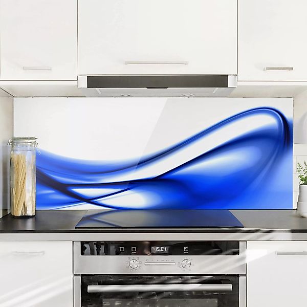 Glas Spritzschutz Abstrakt - Panorama Blue Touch günstig online kaufen