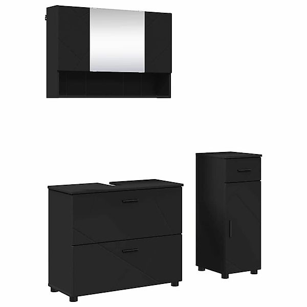 vidaXL Badezimmermöbel-Set mit Tür 3-Tlg Schwarz Sperrholz und Metall 33930 günstig online kaufen