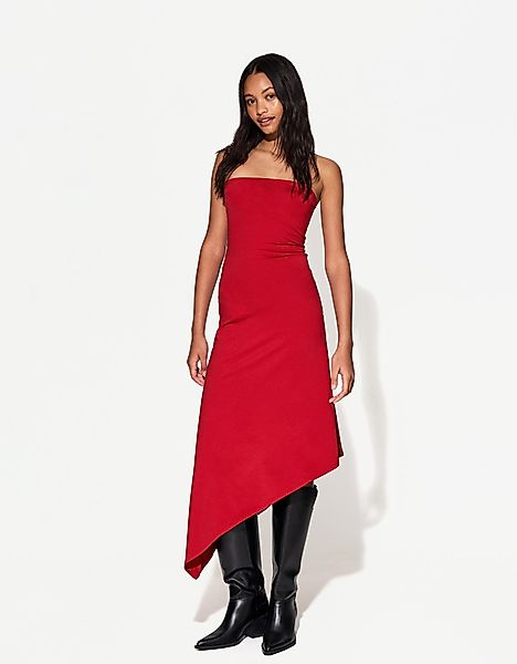 Bershka Asymmetrisches Bandeau-Midikleid Damen S Rot günstig online kaufen