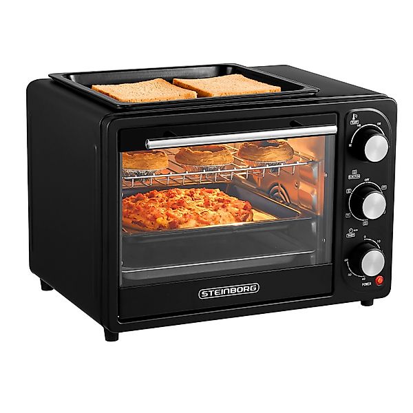 Steinborg SB-3001  3in1 Minibackofen mit Umluft 20 Liter 1300 Watt Schwarz günstig online kaufen