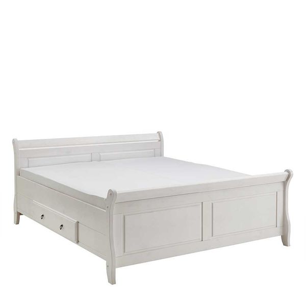 Landhaus Doppelbett in Weiß Kiefer massiv Nachtkonsolen (dreiteilig) günstig online kaufen