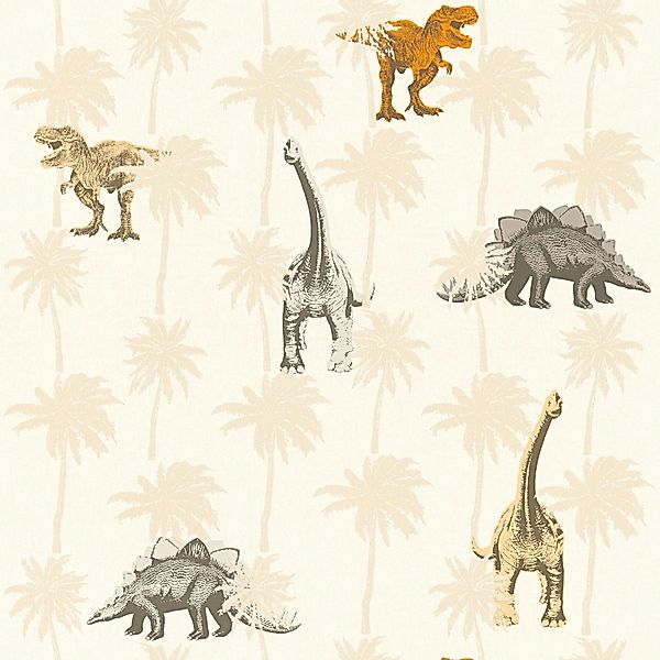 Bricoflor Dino Tapete für Kinderzimmer Dinosaurier Tapete in Beige und Grün günstig online kaufen