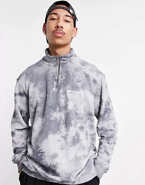 Mennace – Sweatshirt in Grau mit Batikmuster und kurzem Reißverschluss, Kom günstig online kaufen