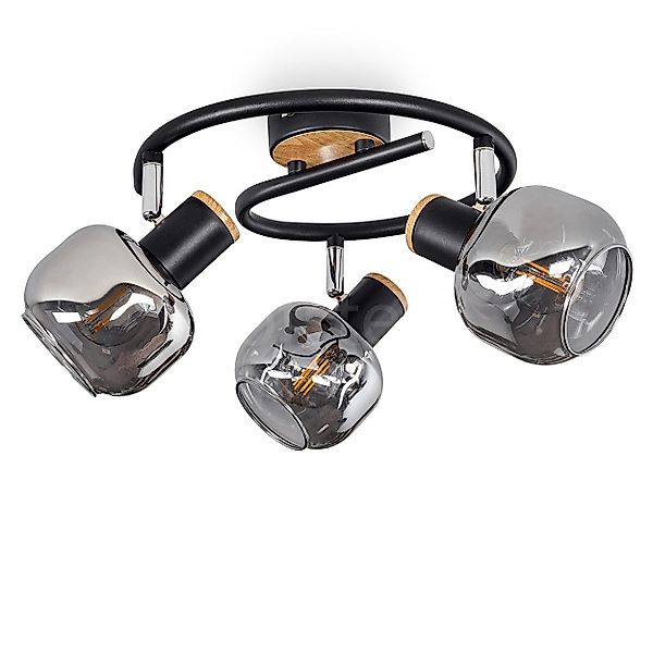 hofstein Deckenleuchte Deckenlampe Metall/MDF/Glas in Schwarz/Chrom/Holzopt günstig online kaufen