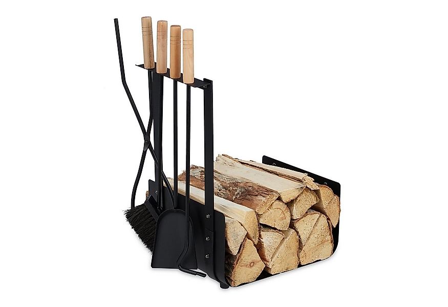 relaxdays Kamingarnitur Kaminholzkorb Metall mit Kaminbesteck günstig online kaufen