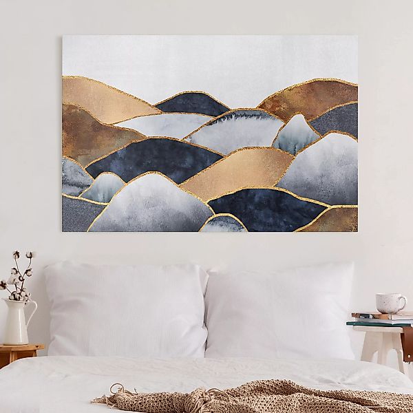 Leinwandbild Abstrakt - Querformat Goldene Berge Aquarell günstig online kaufen