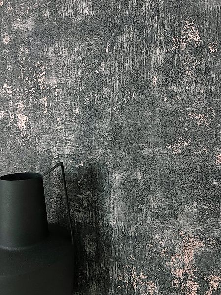 Newroom Vliestapete Tyana Black Tapete Betonoptik Putz,Beton,Metallic, Schw günstig online kaufen