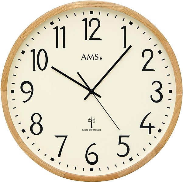 AMS Funkwanduhr F5534 (Quarz,Holz,Glas,Buche,Wohnzimmer,Esszimmer,Küche,Arb günstig online kaufen