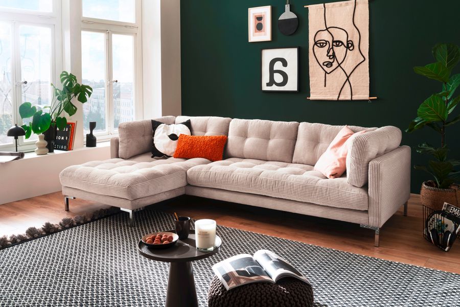 Trends by HG Ecksofa "Landau L-Form" in Cord-Stoff mit Metallfuß günstig online kaufen