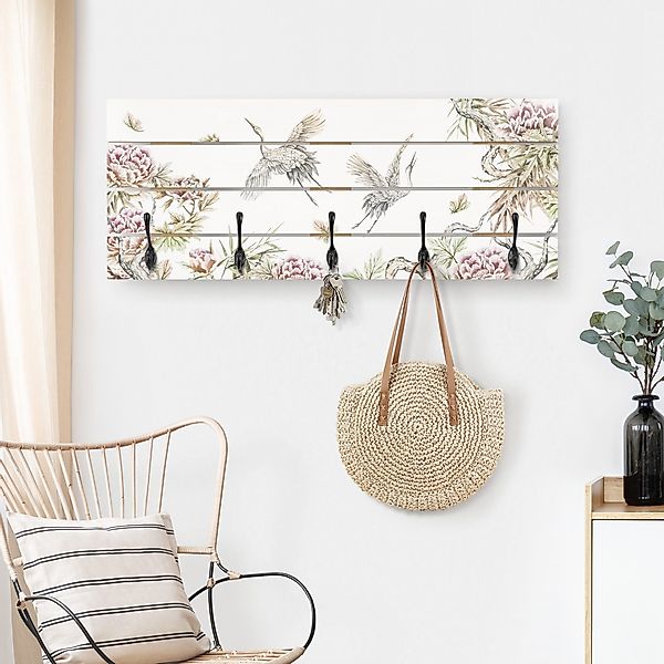 Wandgarderobe Aquarell Störche im Flug mit Rosen günstig online kaufen