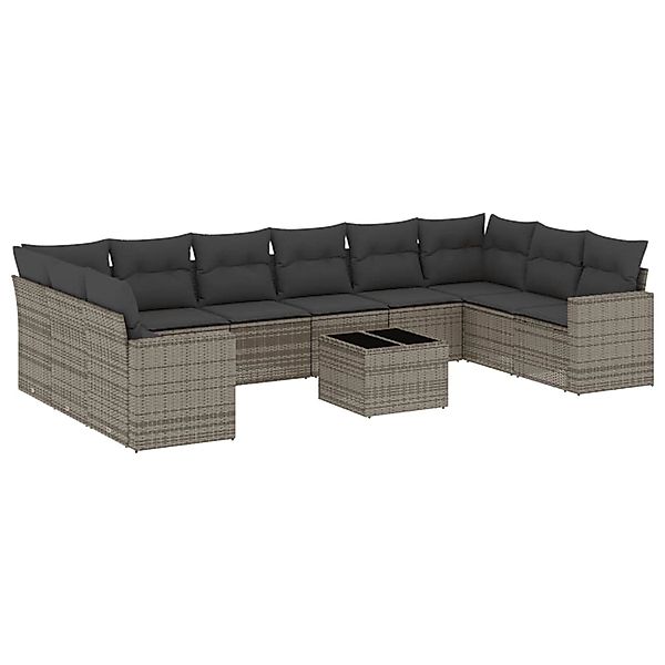 vidaXL 11-Tlg Garten-Sofagarnitur mit Kissen Grau Poly Rattan 3219470 günstig online kaufen