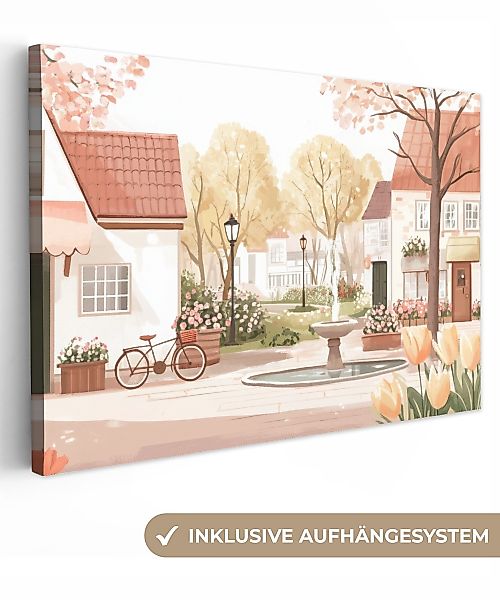 OneMillionCanvasses® Leinwandbild Dorfplatz - Springbrunnen - günstig online kaufen