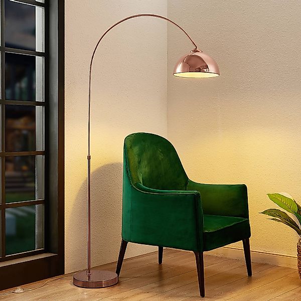 Lindby Bogenlampe Lennart, kupfer, höhenverstellbar, E27 günstig online kaufen