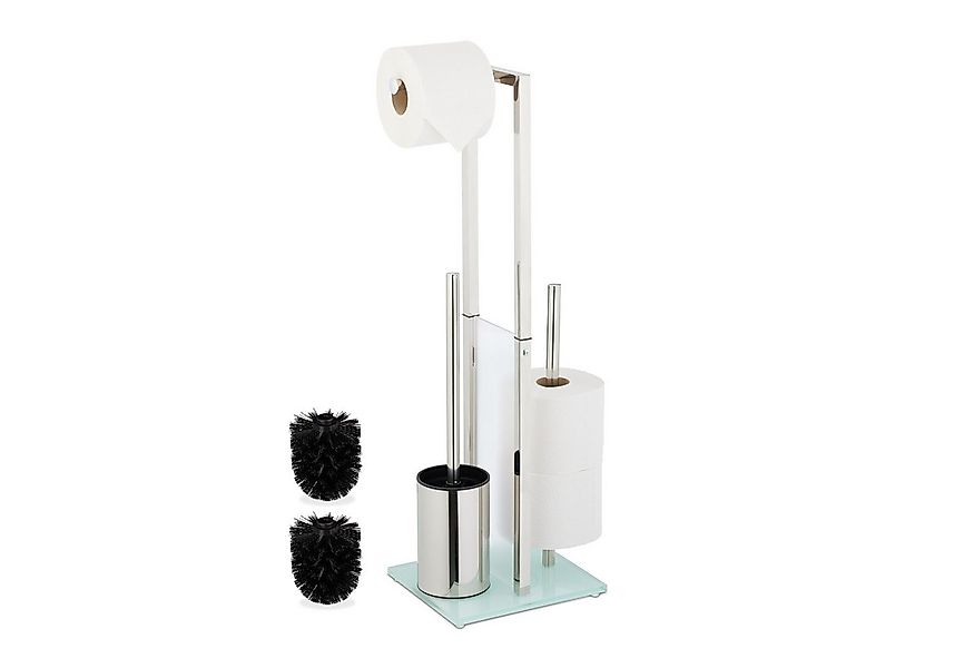 relaxdays WC-Garnitur Stehende WC Garnitur Edelstahl & Glas günstig online kaufen