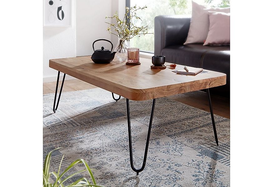 FINEBUY Couchtisch Couchtisch Massivholz 115cm Rechteckiger Wohnzimmertisch günstig online kaufen