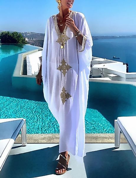RWEUOQ Strandkleid Boho Maxikleid Damen Kaftan-Kleid, günstig online kaufen
