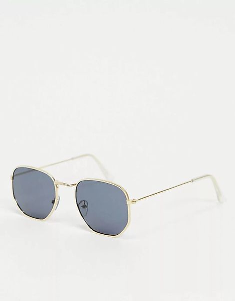 My Accessories London – Sechseckige Pilotensonnenbrille mit schwarzen Gläse günstig online kaufen