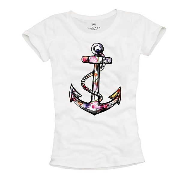 MAKAYA T-Shirt Damen Anker Top Blumen Shirt Maritim Coole Segel Sommer Tops günstig online kaufen