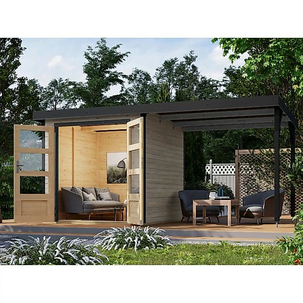 Karibu Gartenhaus Set Ernesto D Wassergrau-Anthrazit 4,45 m² günstig online kaufen