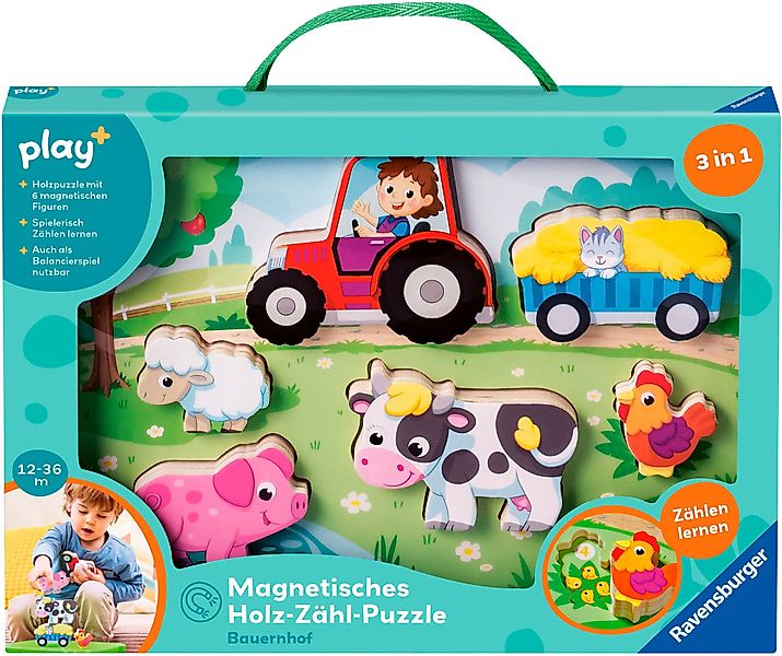 Ravensburger Puzzle Play+ Magnetisches Holz-Zähl-Puzzl Bauernhof, günstig online kaufen