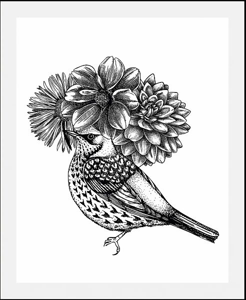 queence Bild "Floria" Abstrakt  Blumen  Schwarz-Weiß  Vogelbilder  Vögel 1 günstig online kaufen