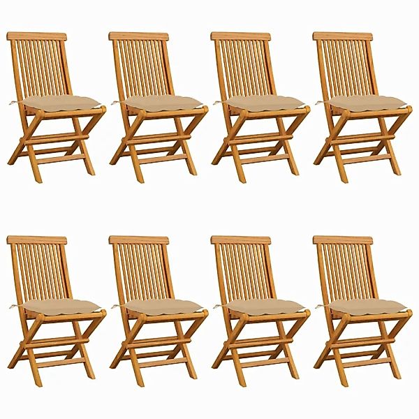 Gartenstühle Mit Beigen Kissen 8 Stk. Massivholz Teak günstig online kaufen