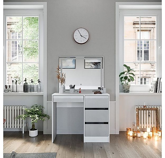 Vicco Schminktisch Sherry, Weiß Hochglanz, 90 cm mit LED-Spiegel (1-St) günstig online kaufen