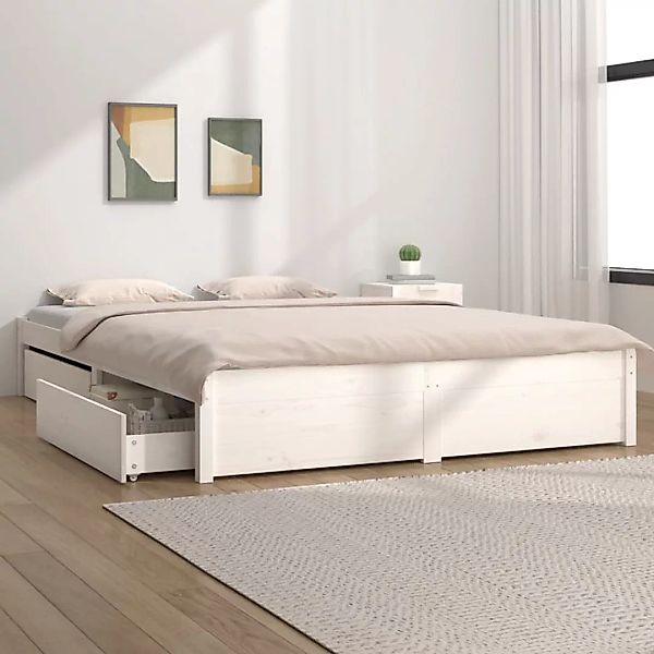 vidaXL Bettgestell Bett mit mit Schubladen Weiß 140x190 cm Bett Bettrahmen günstig online kaufen