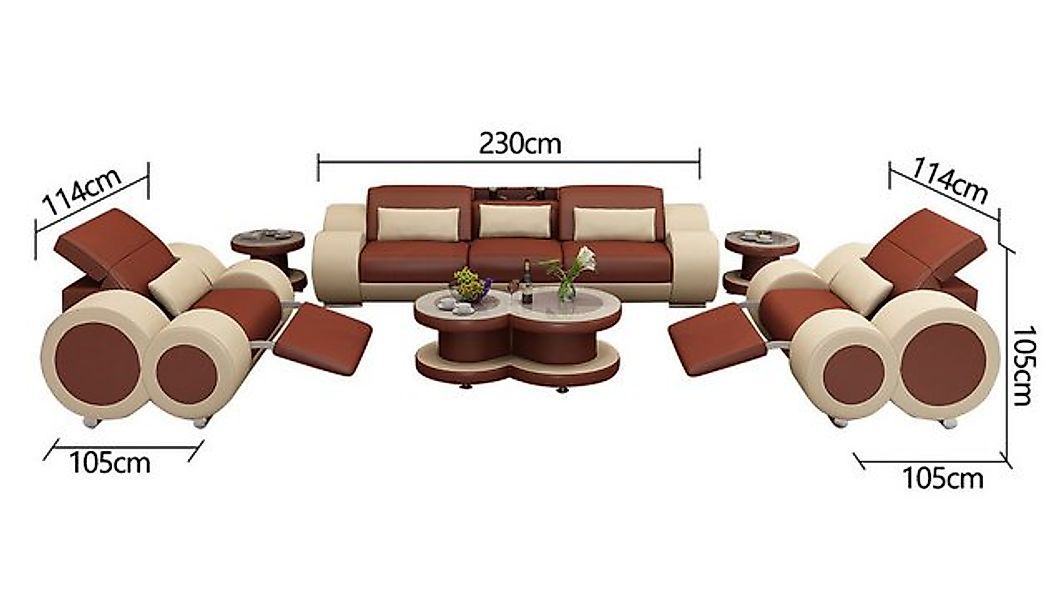 Xlmoebel Sofa Modernes Ledersofa mit USB-Anschluss, bestehend aus einem Dre günstig online kaufen