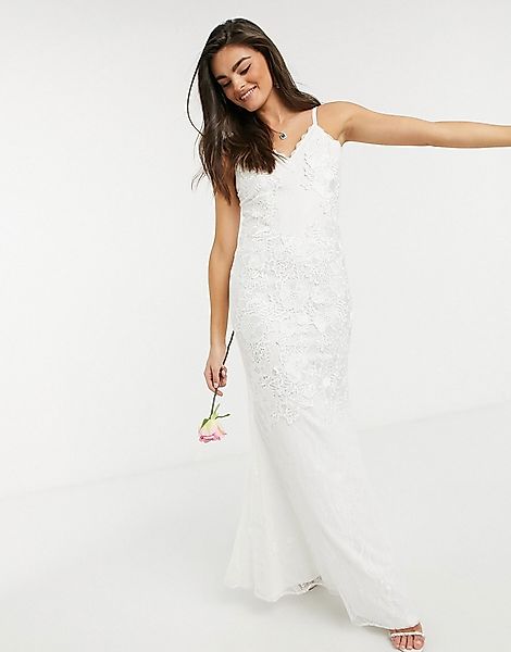 Forever Unique – Bridal – Maxikleid aus Spitze in Weiß günstig online kaufen