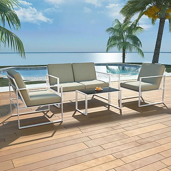 4-tlg. Garten-lounge-set Mit Auflagen Stahl Weiß günstig online kaufen