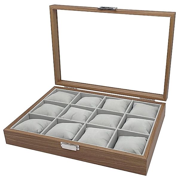 mixed24 Schmuckkasten Holz Uhrenkoffer für 12 Uhren, mit Echtglas Deckel günstig online kaufen