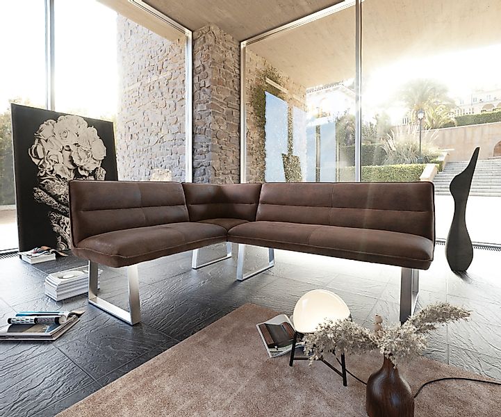 Eckbank Salvo 200x160 cm Braun Vintage Edelstahl Gestell Variabel günstig online kaufen