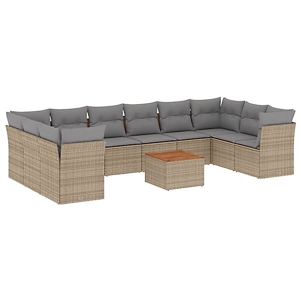 vidaXL 11-Tlg Garten-Sofagarnitur mit Kissen Beige Poly Rattan 3223833 günstig online kaufen
