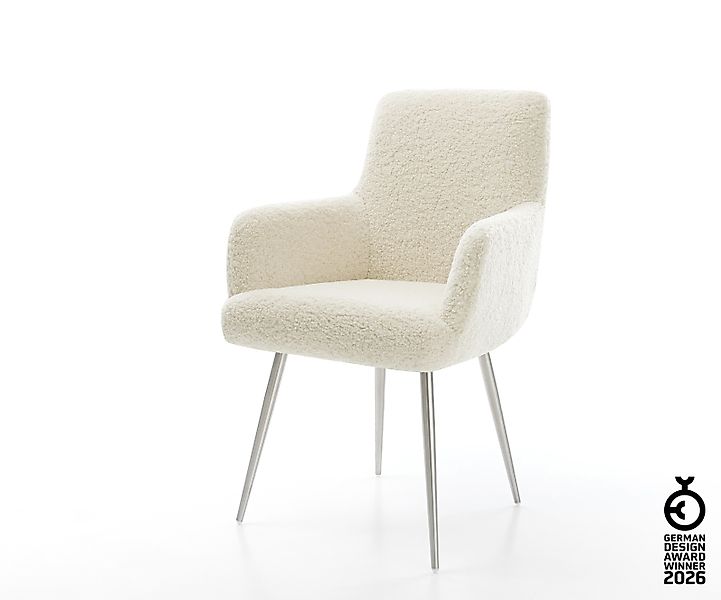 Esszimmerstuhl Heira-Flex mit Armlehnen Teddystoff Beige 4-Fuß konisch Edel günstig online kaufen