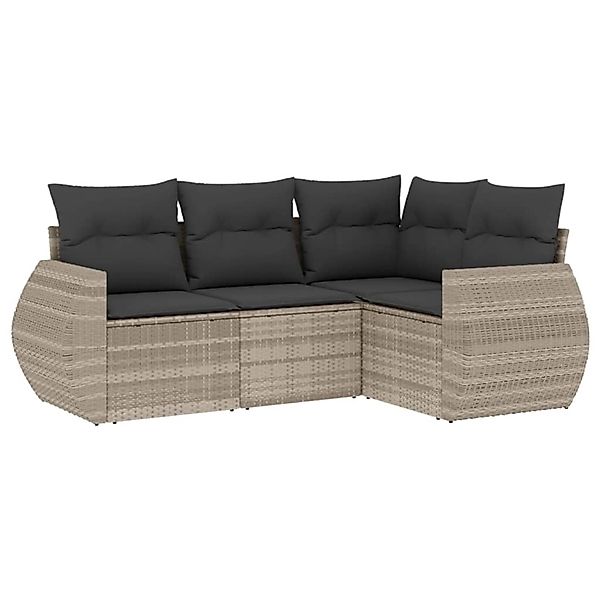 vidaXL 4-Tlg Garten-Sofagarnitur mit Kissen Hellgrau Poly Rattan 3253649 günstig online kaufen