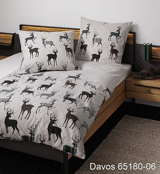 Janine Janine Feinbiber Bettwäsche DAVOS 65180 beige tannengrün Größe:  155 günstig online kaufen