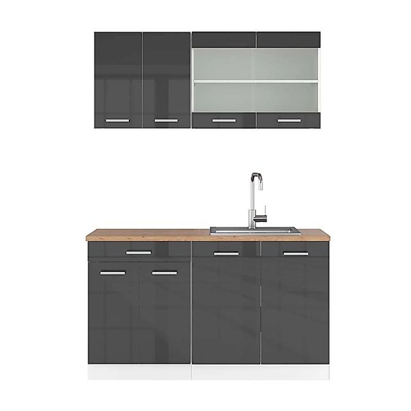 Vicco R-Line Singleküche Anthrazit Hochglanz/Weiß 140 cm AP Eiche günstig online kaufen