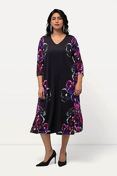 Ulla Popken Maxikleid Slinkykleid Blüten A-Linie V-Ausschnitt 3/4-Arm günstig online kaufen