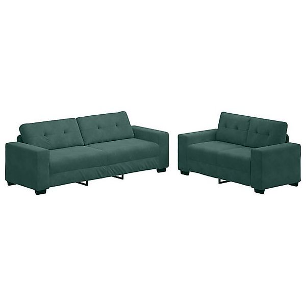 vidaXL Sofa 2-teilige Sofagarnitur mit Kissen Dunkelgrüner Samt, 2 Teile günstig online kaufen