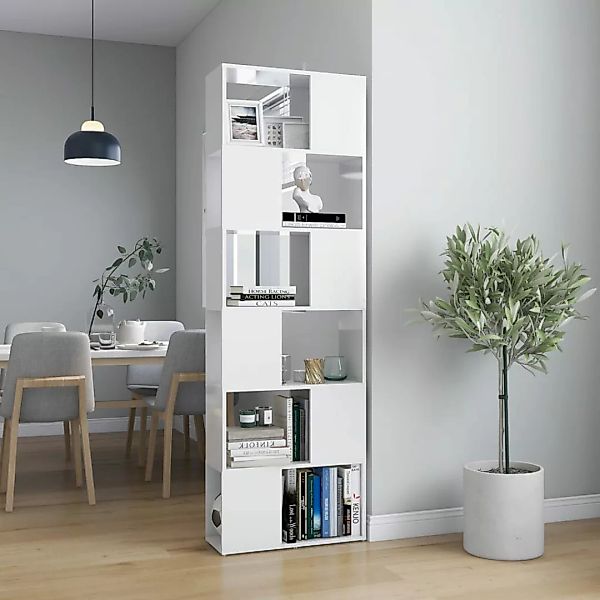 Bücherregal Raumteiler Hochglanz-weiß 60x24x186 Cm günstig online kaufen