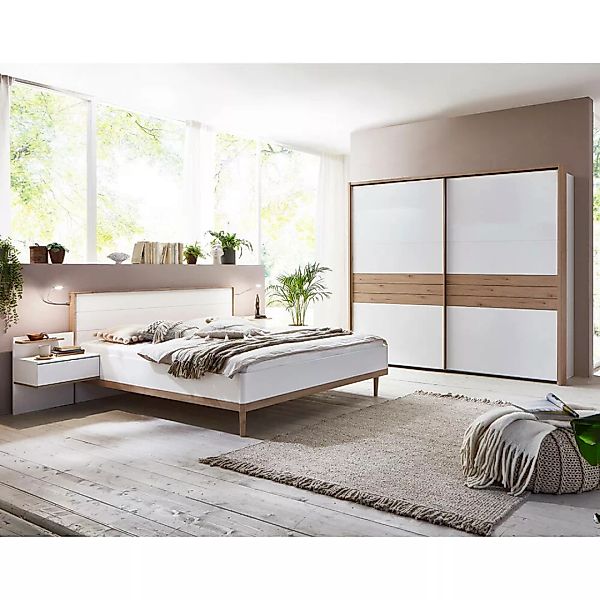 Schlafzimmer Set mit 300cm Kleiderschrank, Bett mit 180cm Liegefläche, weiß günstig online kaufen