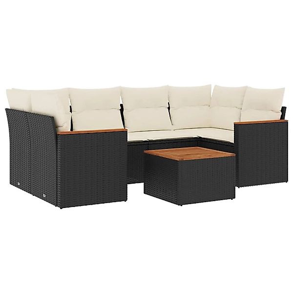 vidaXL 7-Tlg Garten-Sofagarnitur mit Kissen Schwarz Poly Rattan 3225797 günstig online kaufen
