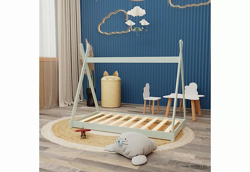 HAGO Kinderbett Montessori Kinderbett 140x70cm mint Tipi Spielbett Zeltform günstig online kaufen