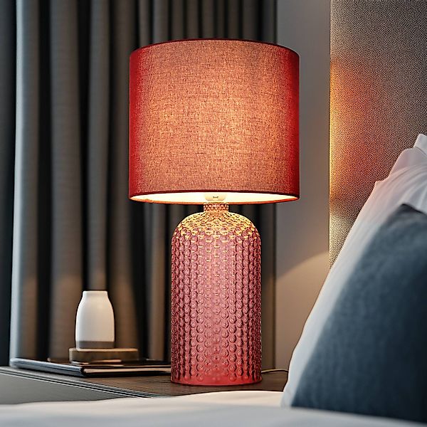 Tischlampe Sofia, rot, Höhe 50 cm, Stoff/Glas günstig online kaufen