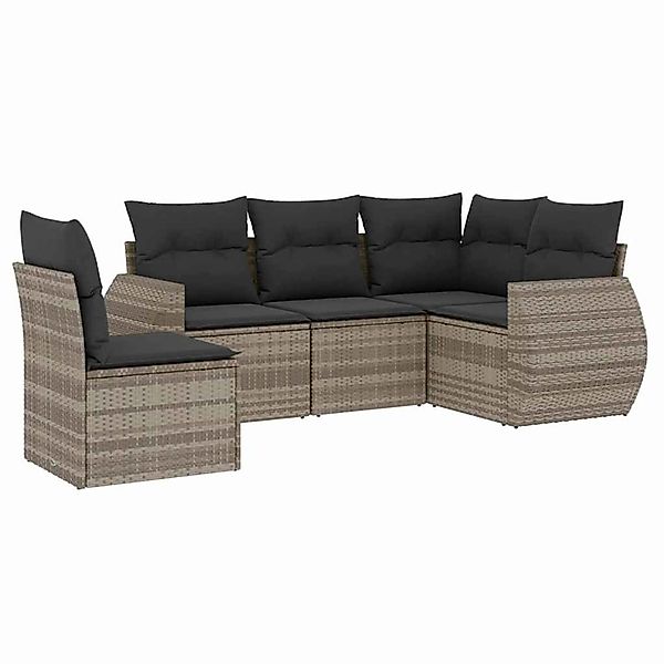 vidaXL 5-Tlg Garten-Sofagarnitur mit Kissen Hellgrau Poly Rattan 3253709 günstig online kaufen