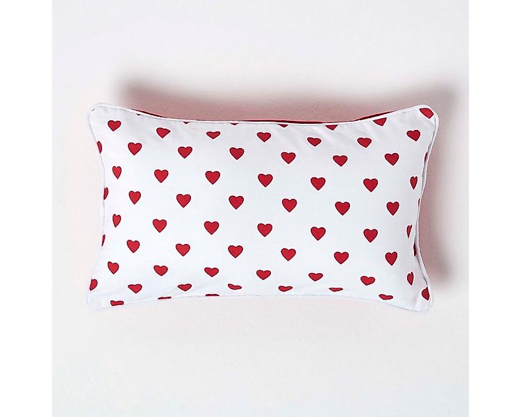 Homescapes Kissenhülle Baumwoll-Kissenbezug mit roten Herzen, 30 x 50 cm günstig online kaufen