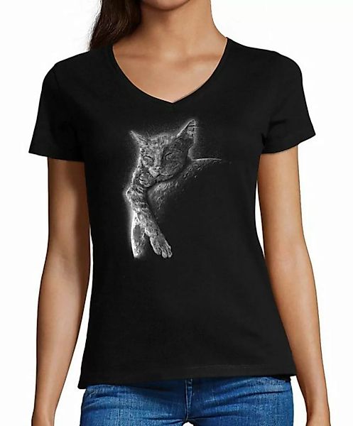 MyDesign24 T-Shirt Damen Katzen Print Shirt bedruckt - Schlafende Katze am günstig online kaufen
