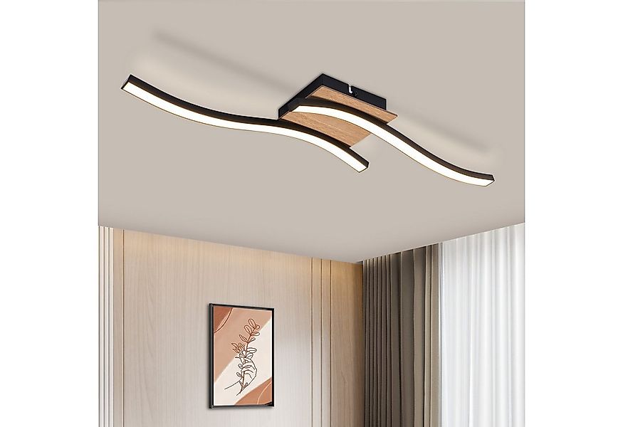 ZMH LED Deckenleuchte Wohnzimmer Holz Schwarz Wellenförmig Modern Deckenlam günstig online kaufen