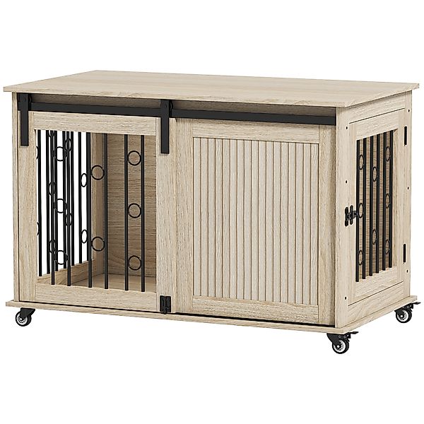 PawHut Hundekäfig 100 cm Hundebox für Zuhause mit Rollen, Schiebetür, Seite günstig online kaufen